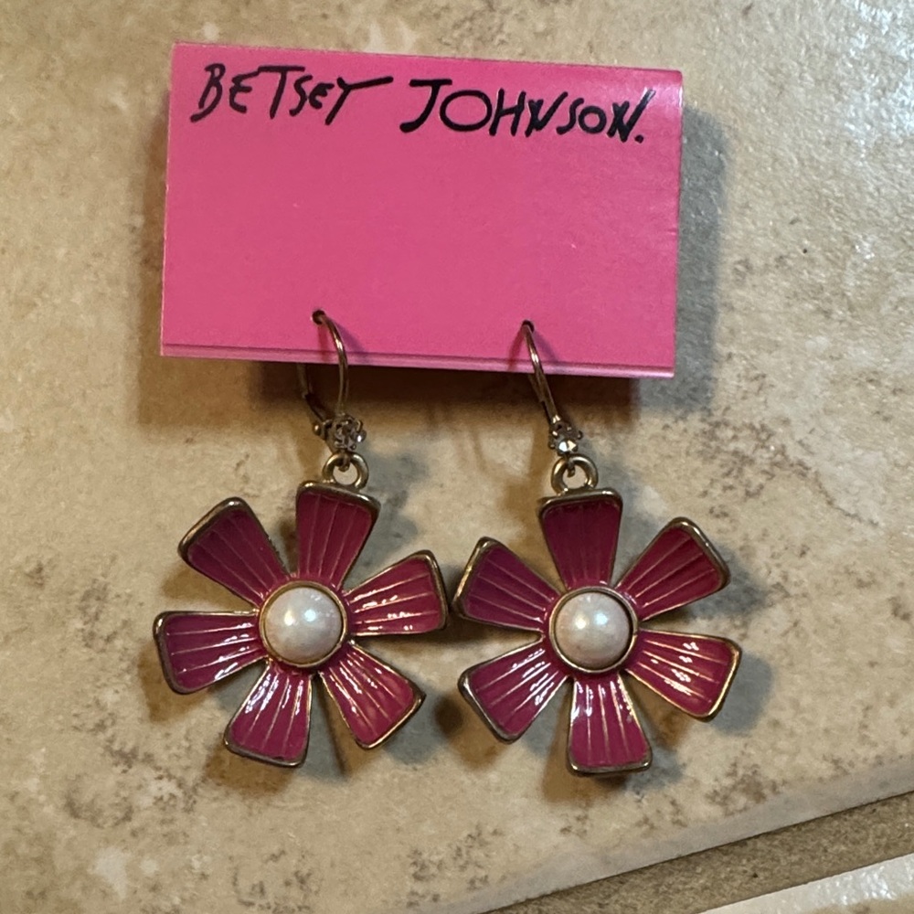 Betsey Johnson Fuchsia Floral Earrings